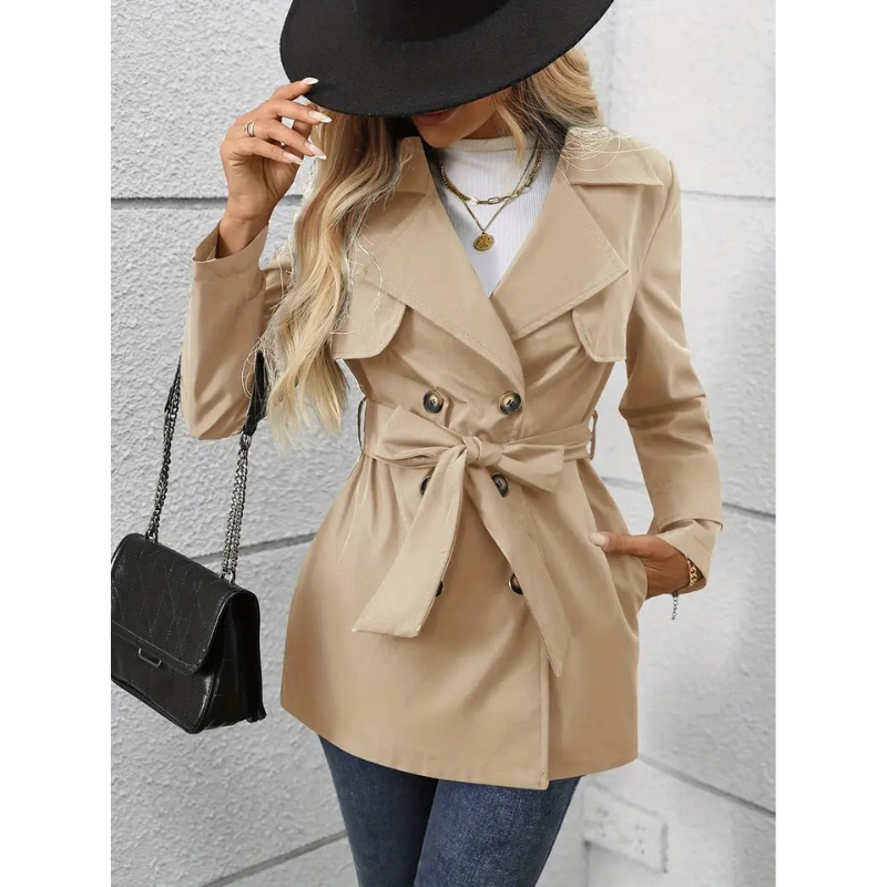 Khaki Doppelreiher Damen Trenchcoat mit Gürtel