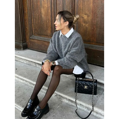 Eleganter Oversized Fuzzy Pullover mit Rundhalsausschnitt für Damen