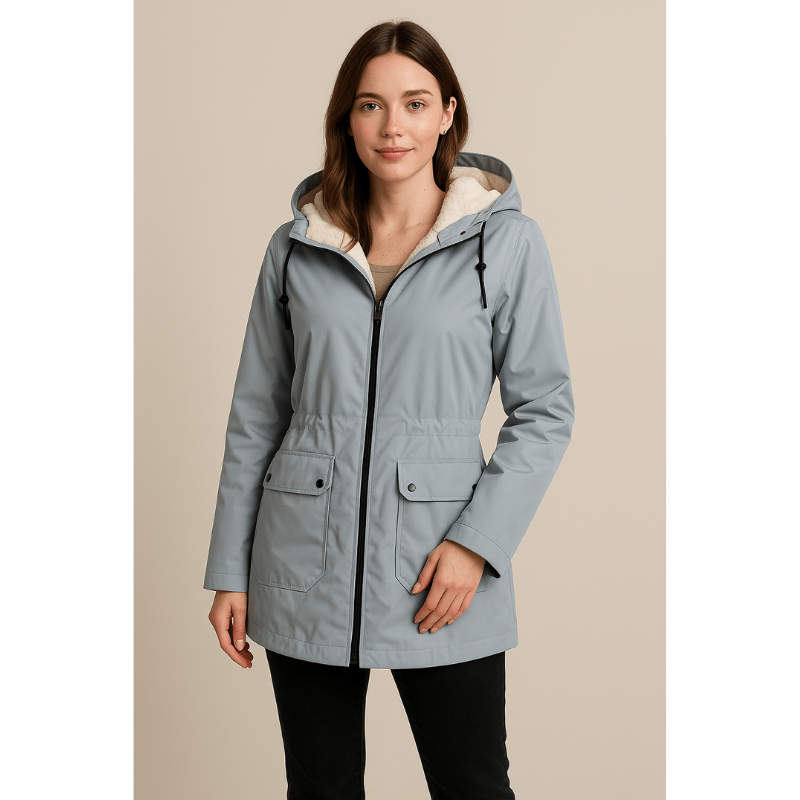 Amaya Wasserdichter Trenchcoat – Damenjacke mit Fleece-Futter und abnehmbarer Kapuze