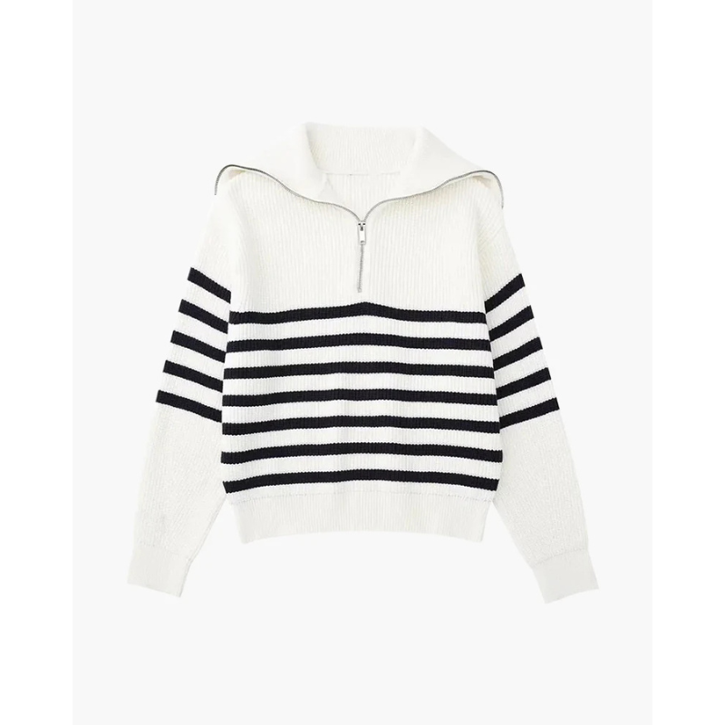 Gestreifter Strick-Pullover mit Reißverschluss