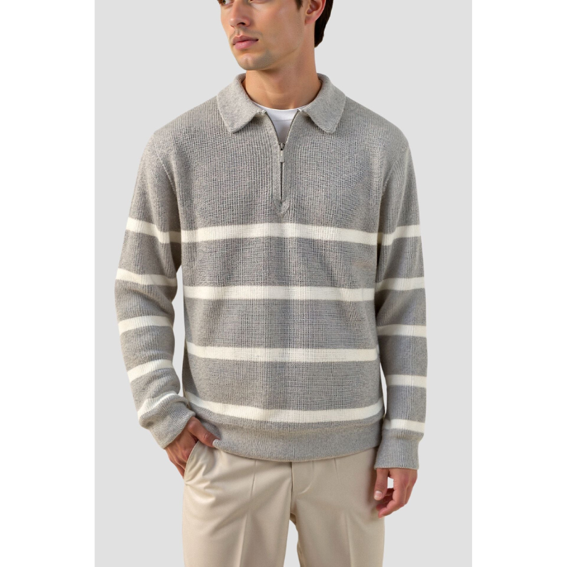 Stijn Striped Zip Sweater – Wool Blend