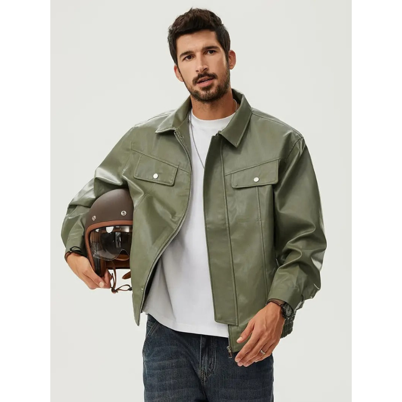 Herren Bikerjacke – Stilvoller Lederlook mit Reißverschluss