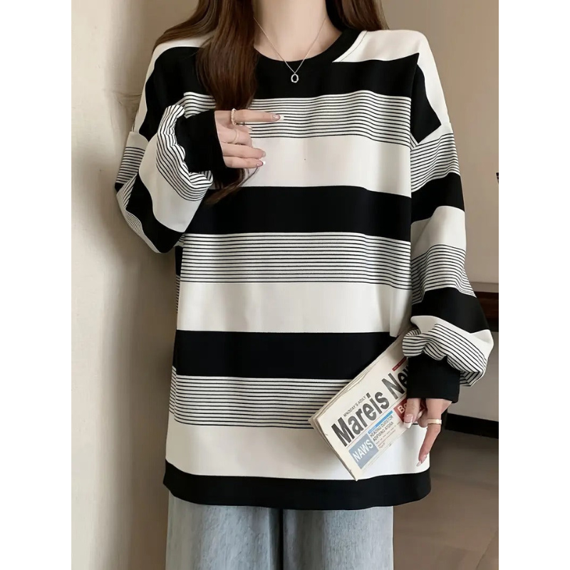 Gestreifter Damen Strickpullover mit langen Ärmeln