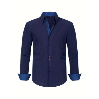 Herrenhemd – Doppelreihiges Design mit Stretch und Kontrastärmel