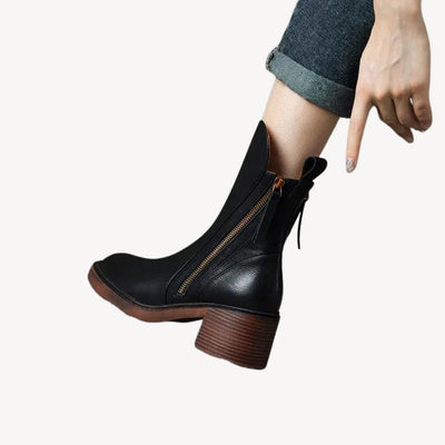 Damen Orthopädische Leder Stiefeletten – Schwarz und Braun mit Reißverschluss