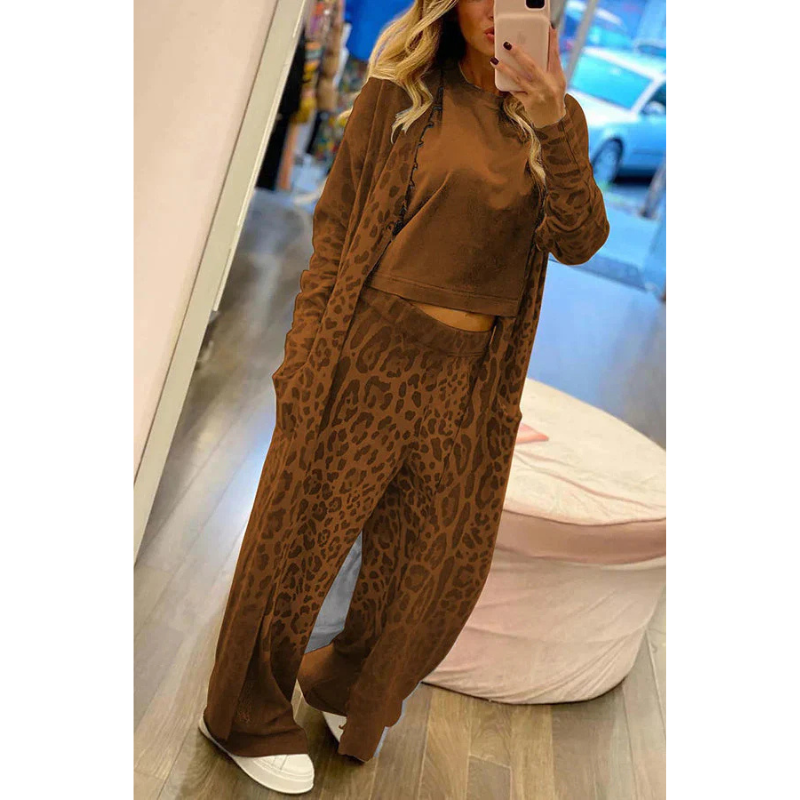 Leopardenprint Damen-Set – Ärmelloses Oberteil und Weite Hose