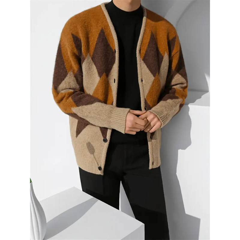 Herren Strickweste mit V-Ausschnitt und Diamantmuster