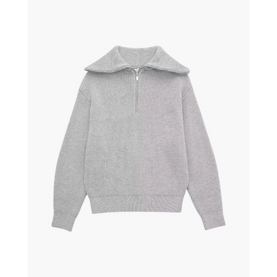 Gestreifter Strick-Pullover mit Reißverschluss