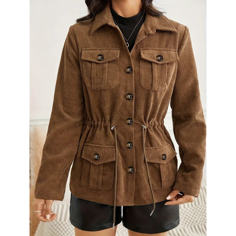 Braune Damen Corduroy-Jacke mit Gürtel