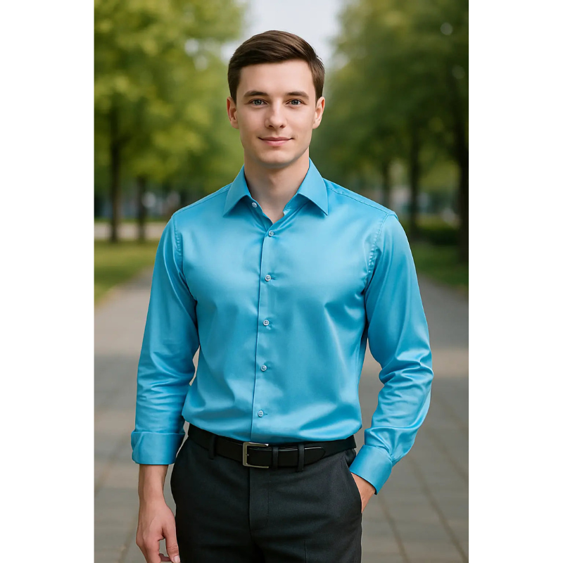 Herren Slim Fit Satinhemd mit langen Ärmeln
