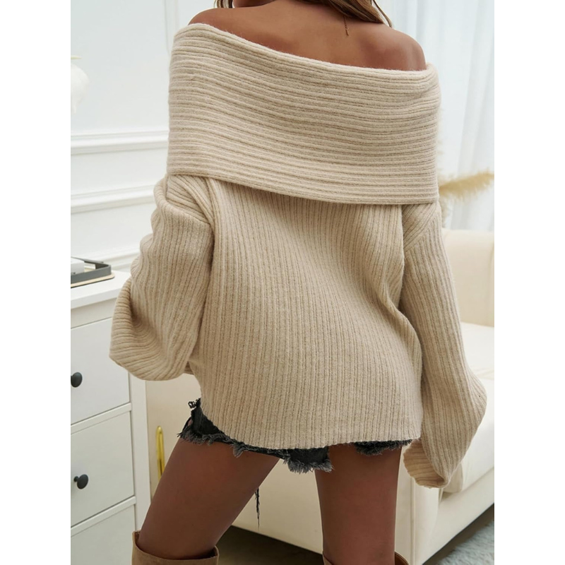 Off-Shoulder Strickpullover für Damen – Mit Rippenmuster