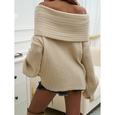Off-Shoulder Strickpullover für Damen – Mit Rippenmuster