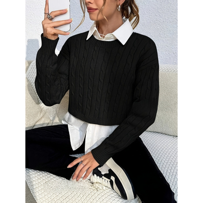 Frauen Kabelstrickpullover – Zeitloser Rundhalsausschnitt