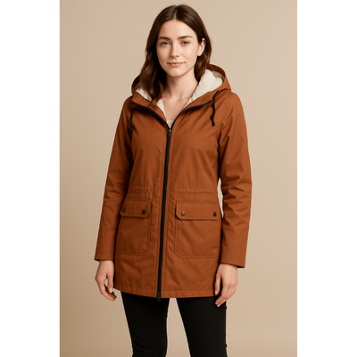 Amaya Wasserdichter Trenchcoat – Damenjacke mit Fleece-Futter und abnehmbarer Kapuze