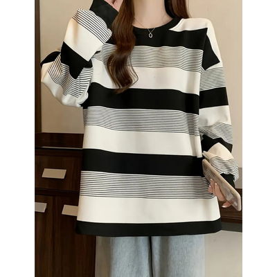 Gestreifter Damen Strickpullover mit langen Ärmeln