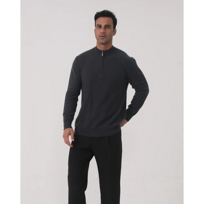 100% Kaschmir Gerippter Half-Zip Pullover