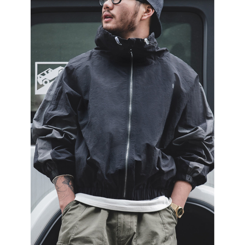 Herren Vintage Jacke – Farbblock-Design mit abnehmbarem Doppelreißverschluss