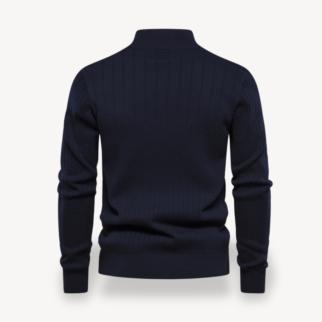 Herre Rippenstruktur Baumwoll-Half-Zip Pullover