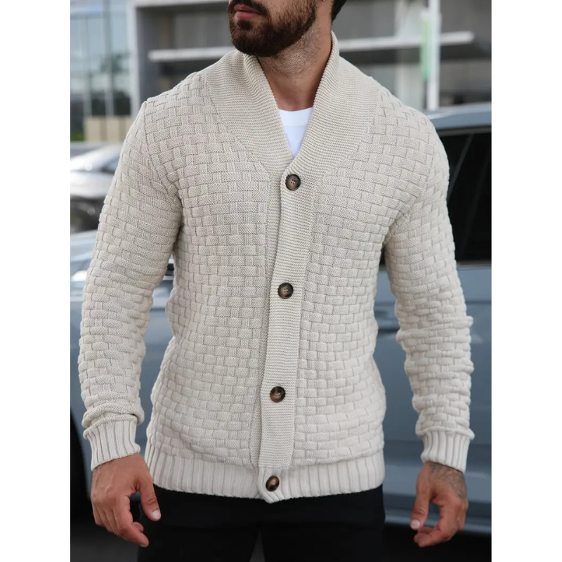 Herren Waffelstrick Cardigan mit Schalkragen und Knöpfen