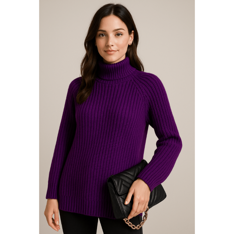 Elsie Rippstrickpullover – Damenpullover mit Hohem Kragen und Seitenschlitzen