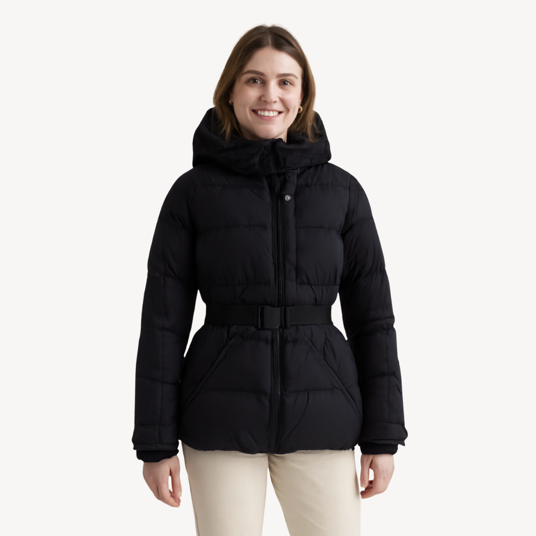 Damen Winterjacke mit Gürtel – Wasserabweisend und Kapuze, gepolstert