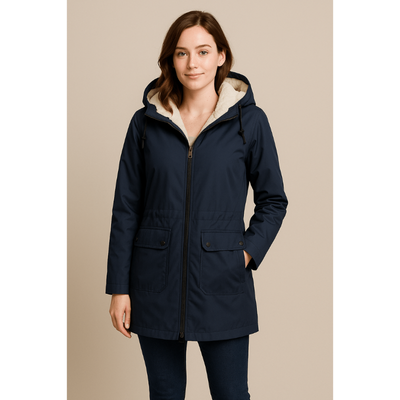 Amaya Wasserdichter Trenchcoat – Damenjacke mit Fleece-Futter und abnehmbarer Kapuze