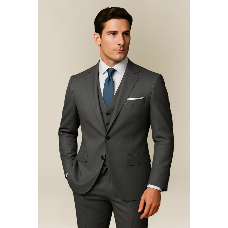 Dreiteiliger Herrenanzug in Dunkelgrau und Beige