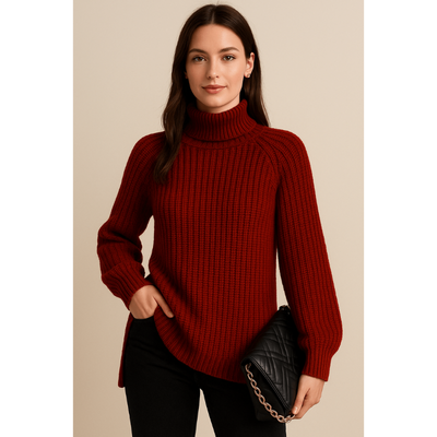 Elsie Rippstrickpullover – Damenpullover mit Hohem Kragen und Seitenschlitzen