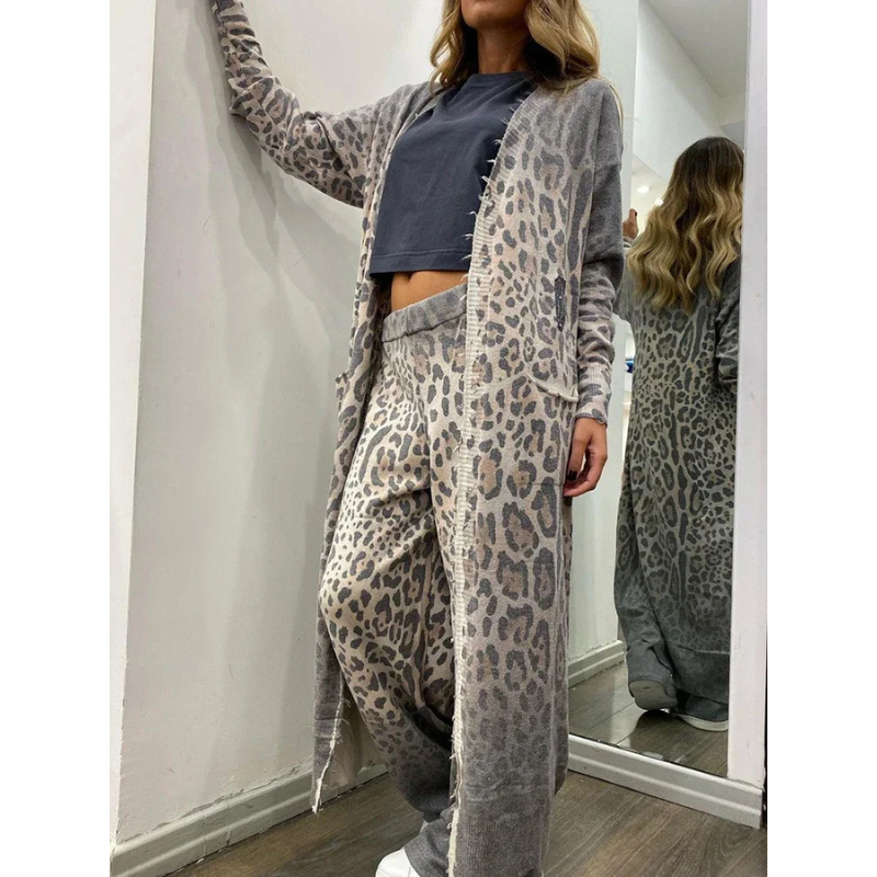 Leopardenprint Damen-Set – Ärmelloses Oberteil und Weite Hose