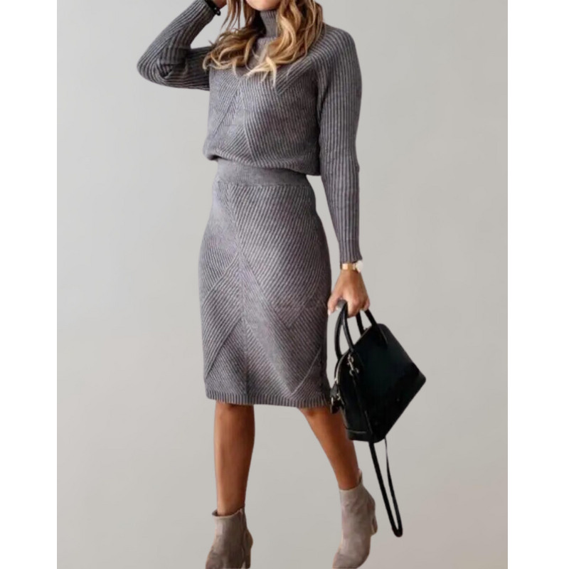 Elegantes Damen-Zweiteiliges Set – Rollkragenpullover und Schmaler Rock