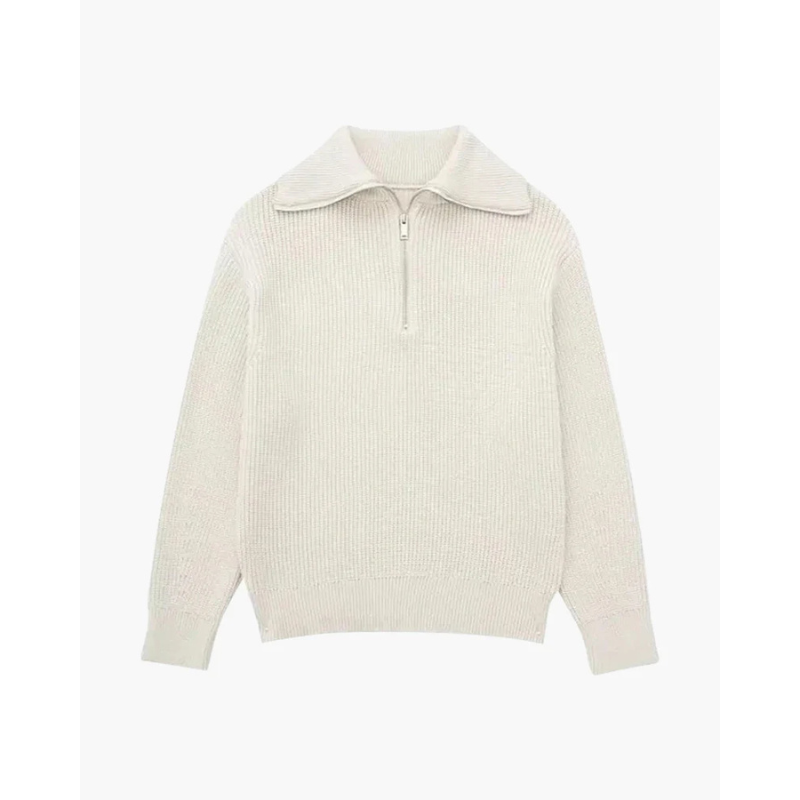 Gestreifter Strick-Pullover mit Reißverschluss