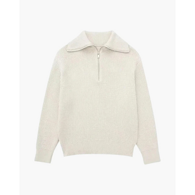 Gestreifter Strick-Pullover mit Reißverschluss