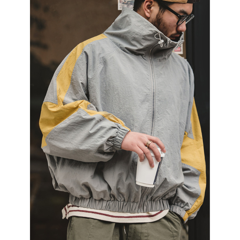 Herren Vintage Jacke – Farbblock-Design mit abnehmbarem Doppelreißverschluss