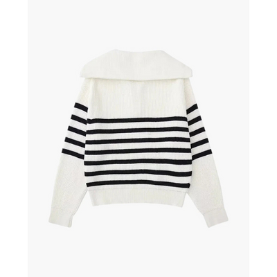 Gestreifter Strick-Pullover mit Reißverschluss