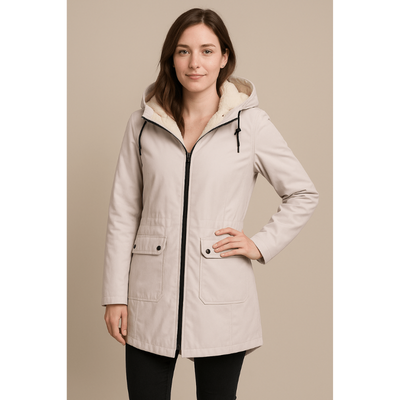 Amaya Wasserdichter Trenchcoat – Damenjacke mit Fleece-Futter und abnehmbarer Kapuze