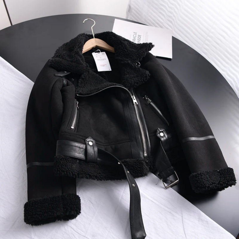 Damen Lederjacke mit kuscheligem Fleecefutter