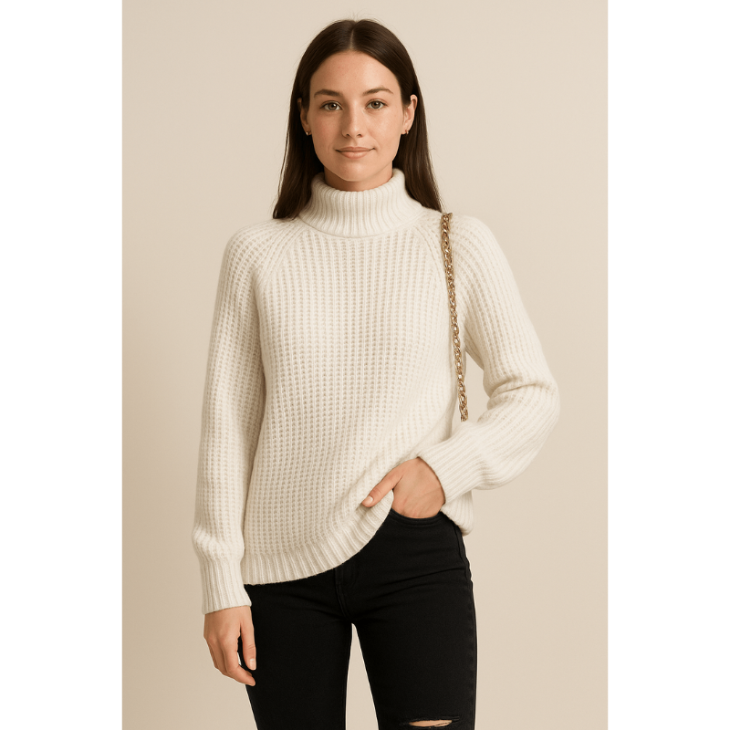 Elsie Rippstrickpullover – Damenpullover mit Hohem Kragen und Seitenschlitzen