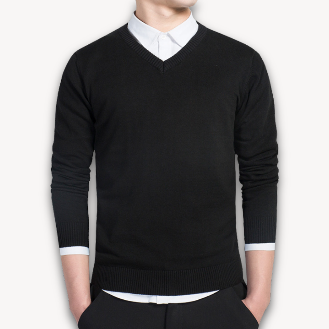 Herren Slim Fit V-Ausschnitt Pullover aus Baumwollmix