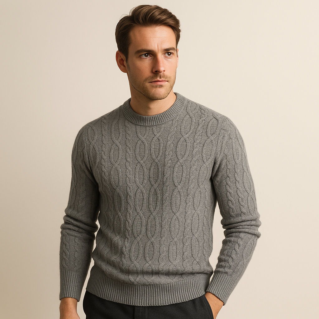 Herren Rundhals-Kabelstrickpullover aus Baumwollmischung