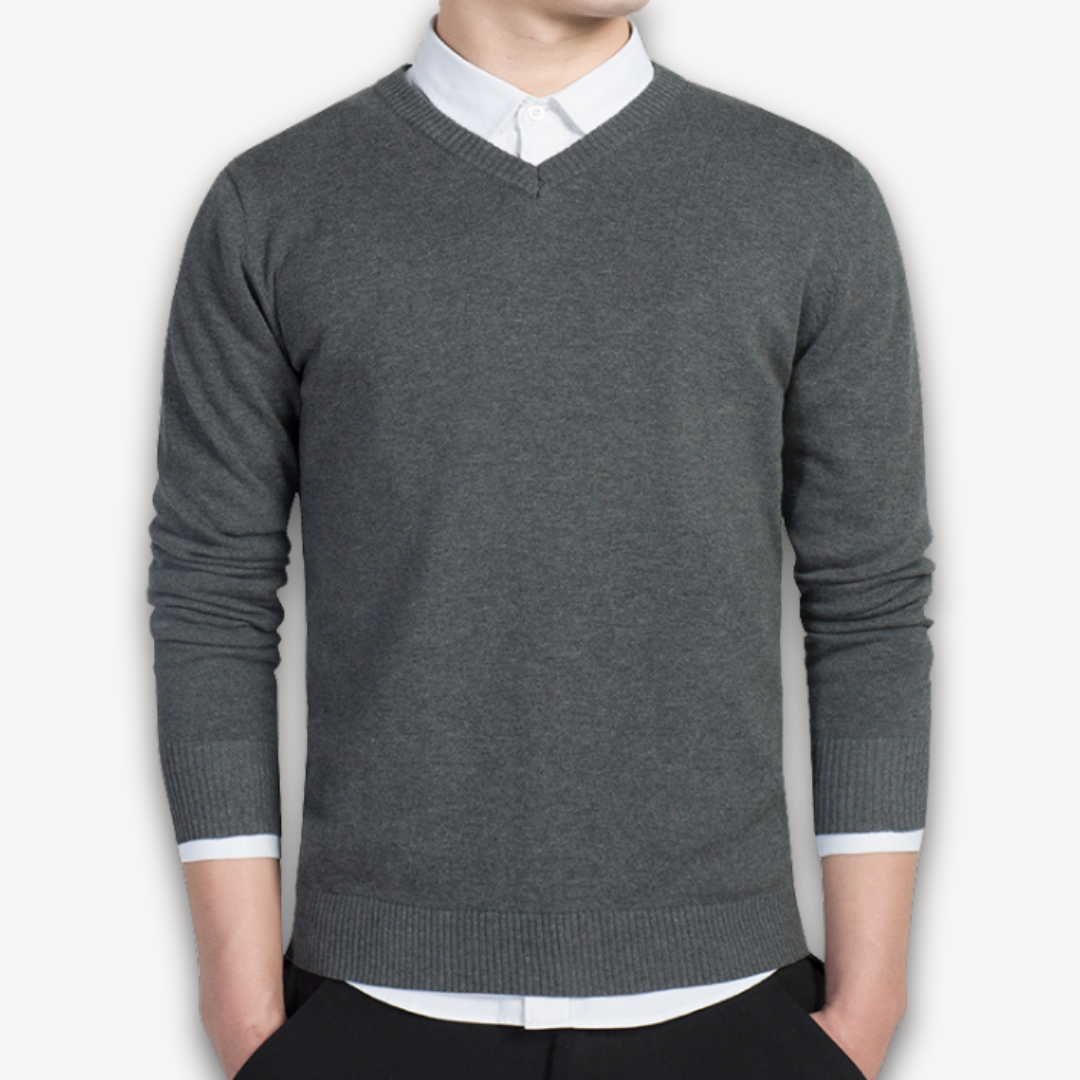 Herren Slim Fit V-Ausschnitt Pullover aus Baumwollmix