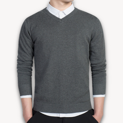 Herren Slim Fit V-Ausschnitt Pullover aus Baumwollmix