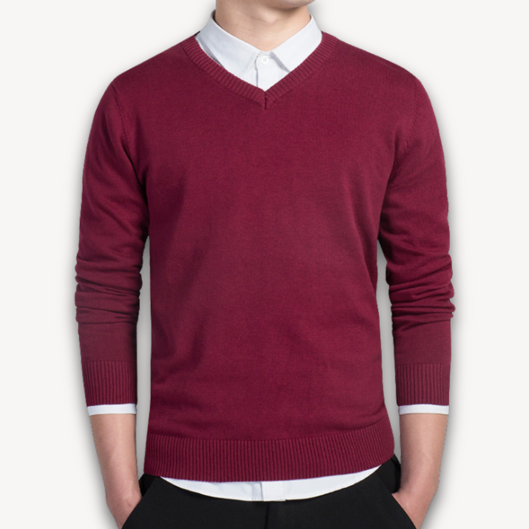 Herren Slim Fit V-Ausschnitt Pullover aus Baumwollmix