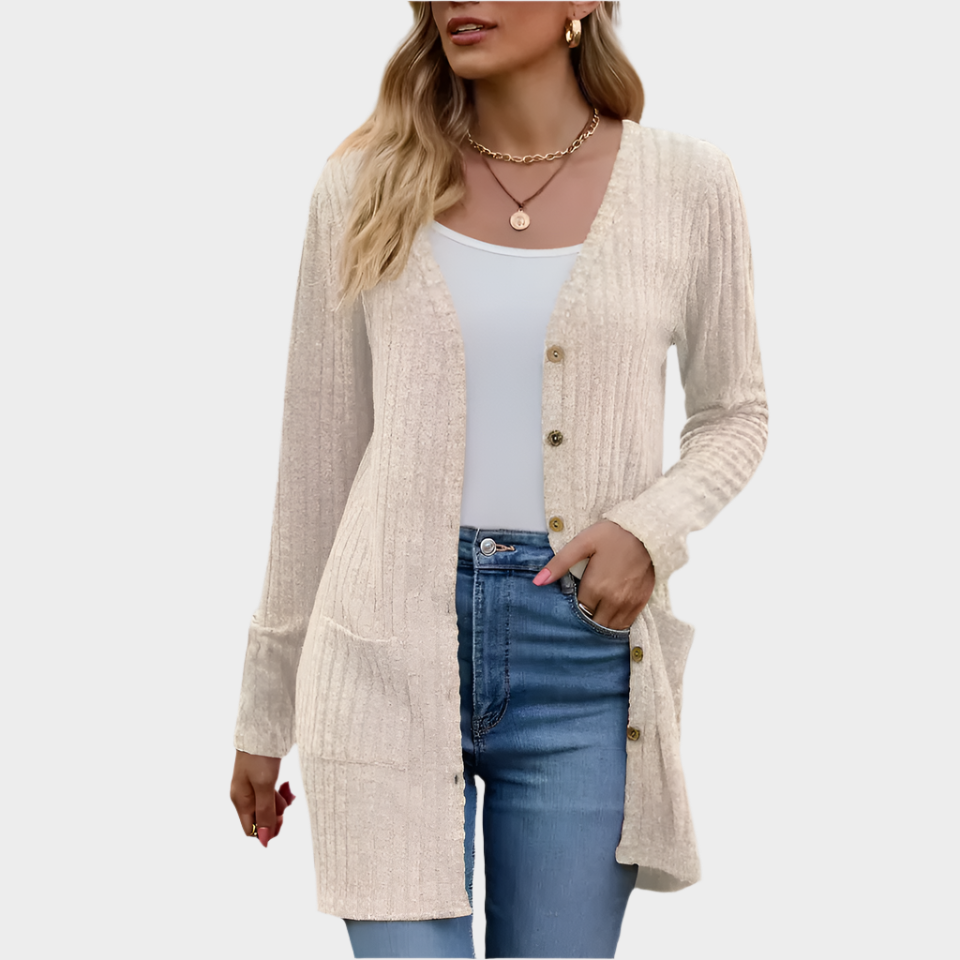 Langärmeliger Strick-Ripp-Cardigan mit Knopfdetails