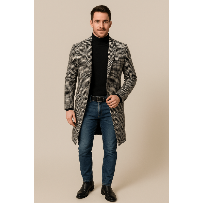 Torino Slim Fit Herren Trenchcoat aus Wollmischung – Karomuster mit zeitgemäßer Eleganz