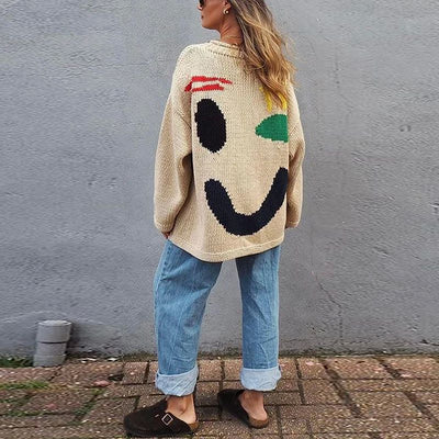 Liora Oversized Boho Pullover mit Smiley-Motiv
