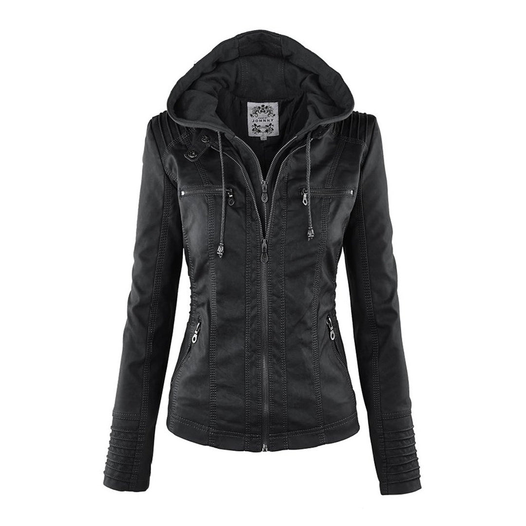 Stilvolle und Zeitlose Damen Lederjacke mit Kapuze