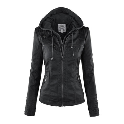Stilvolle und Zeitlose Damen Lederjacke mit Kapuze
