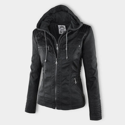 Stilvolle und Zeitlose Damen Lederjacke mit Kapuze