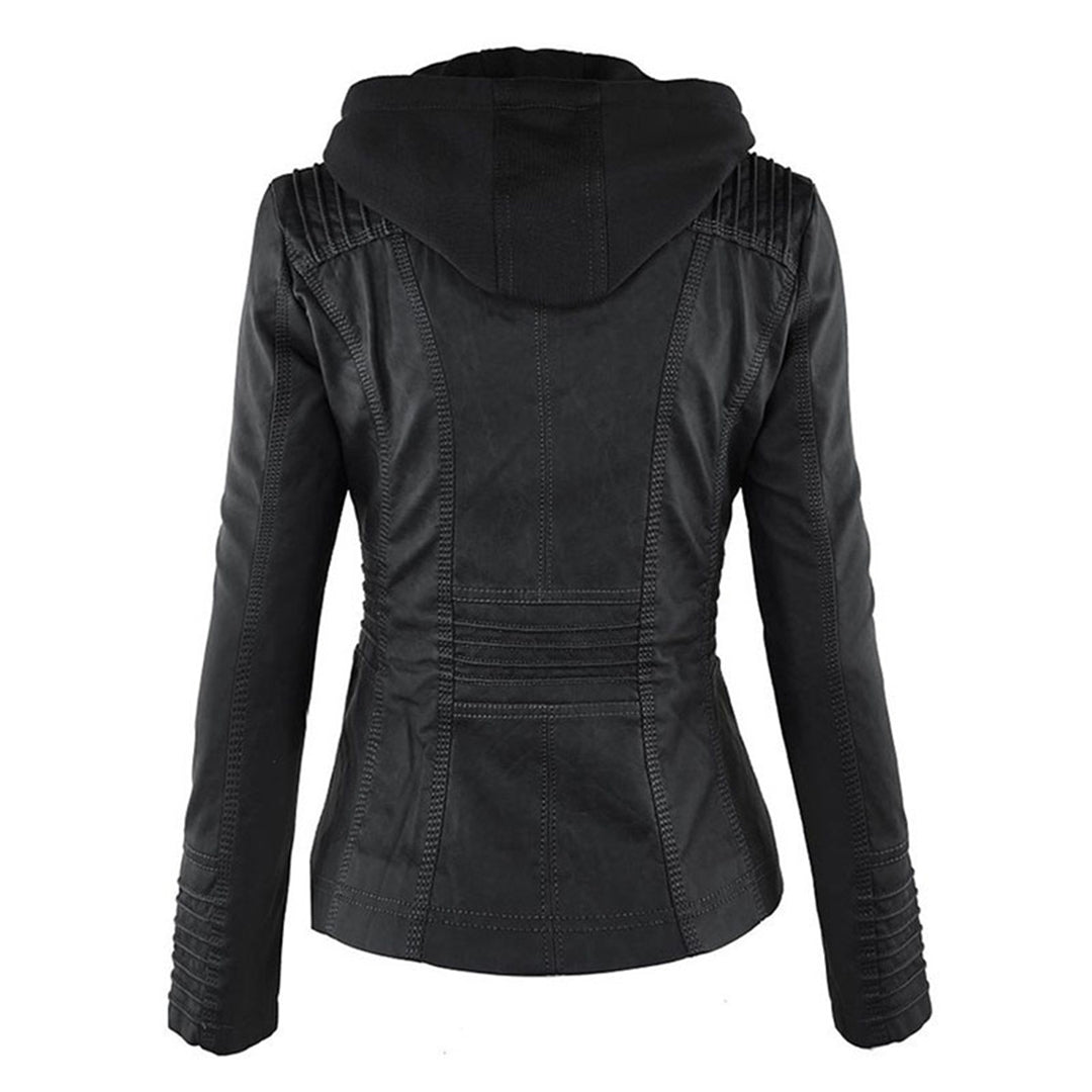 Stilvolle und Zeitlose Damen Lederjacke mit Kapuze