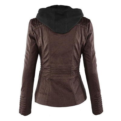 Stilvolle und Zeitlose Damen Lederjacke mit Kapuze
